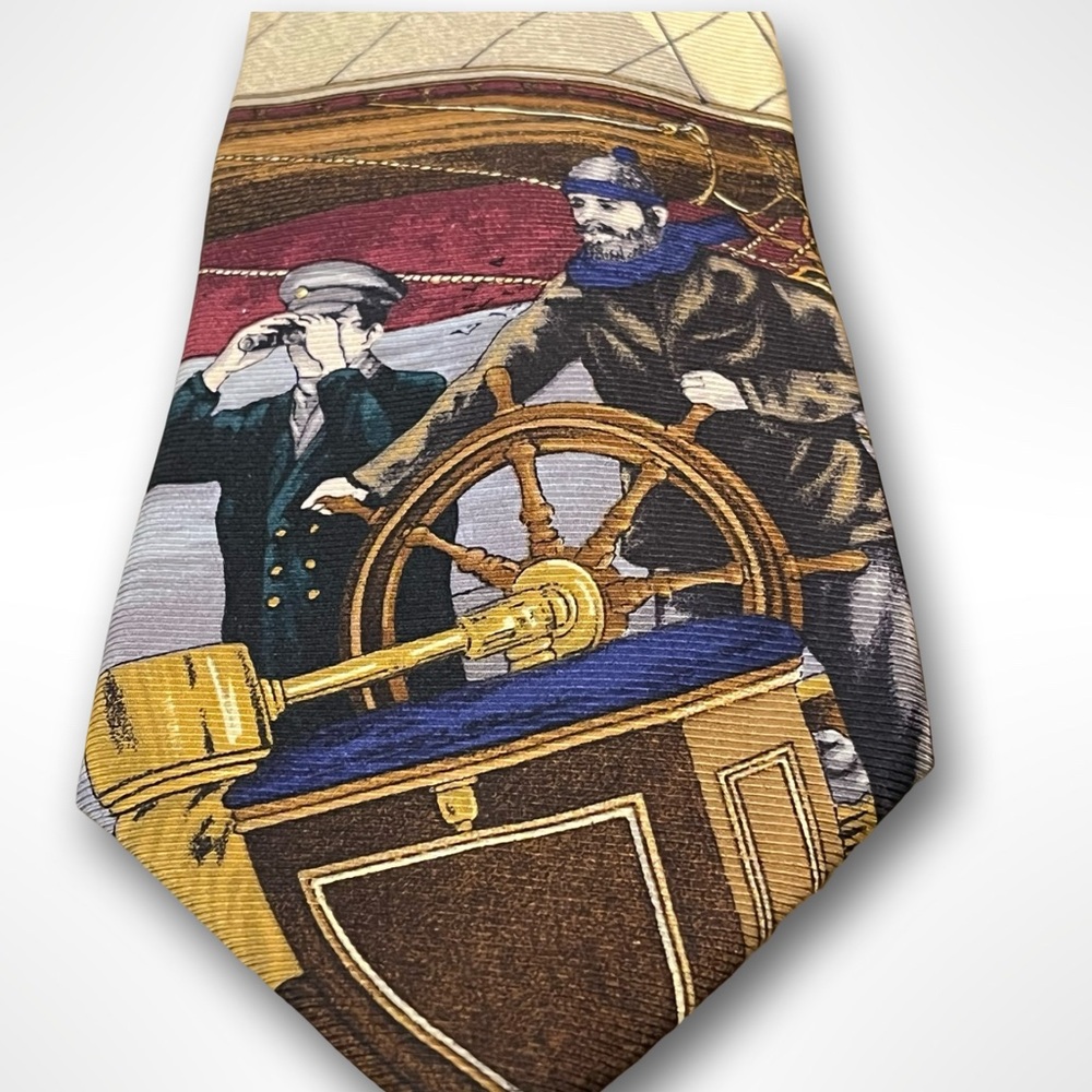 Nautica Fisherman’s Silk Tie. Hand Printed In Italy.